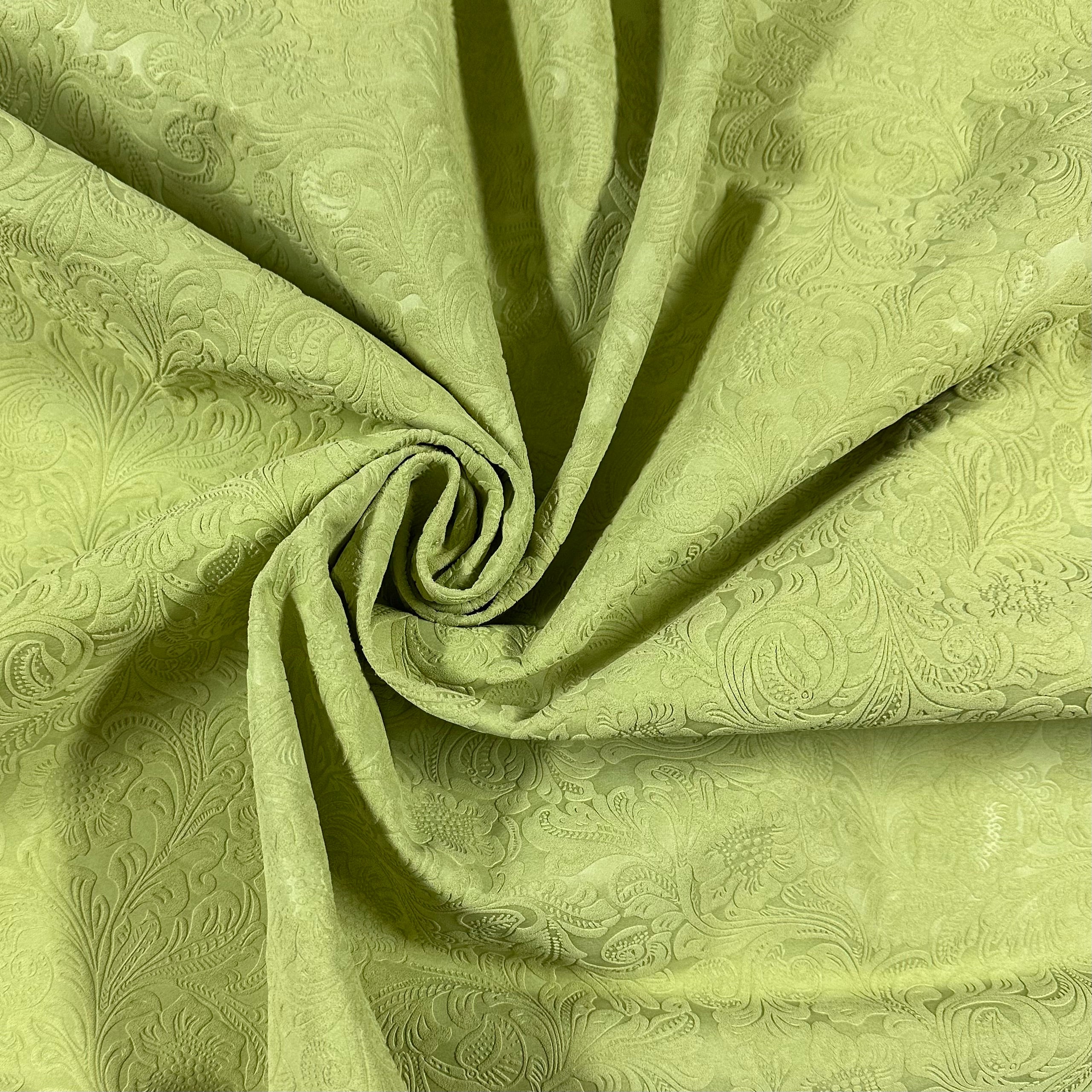 PISTACHIO FLORAL EMBOSSED CALF SUEDE