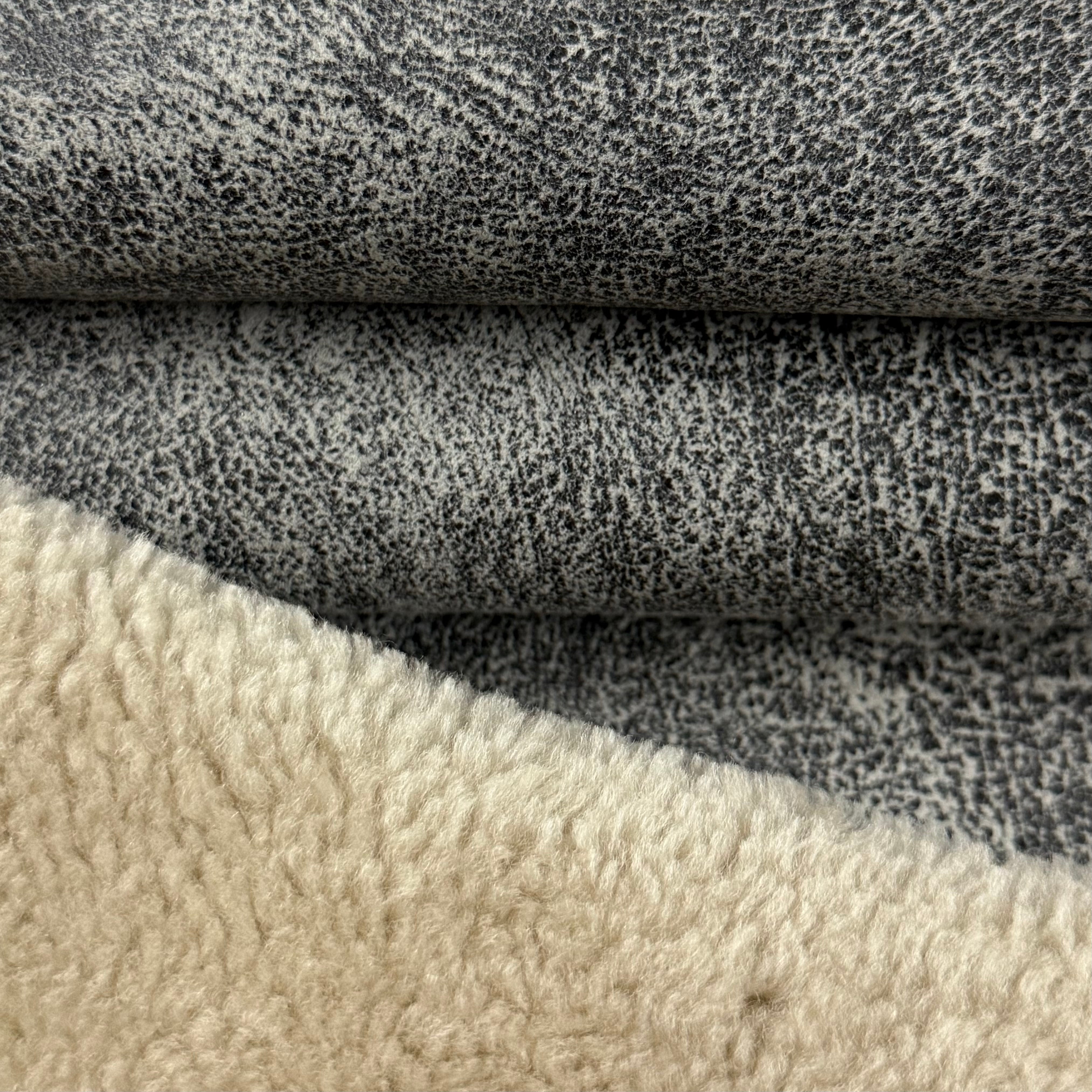 Natural Curly Merino Shearling, 10-12mm - Distressed Suede Back