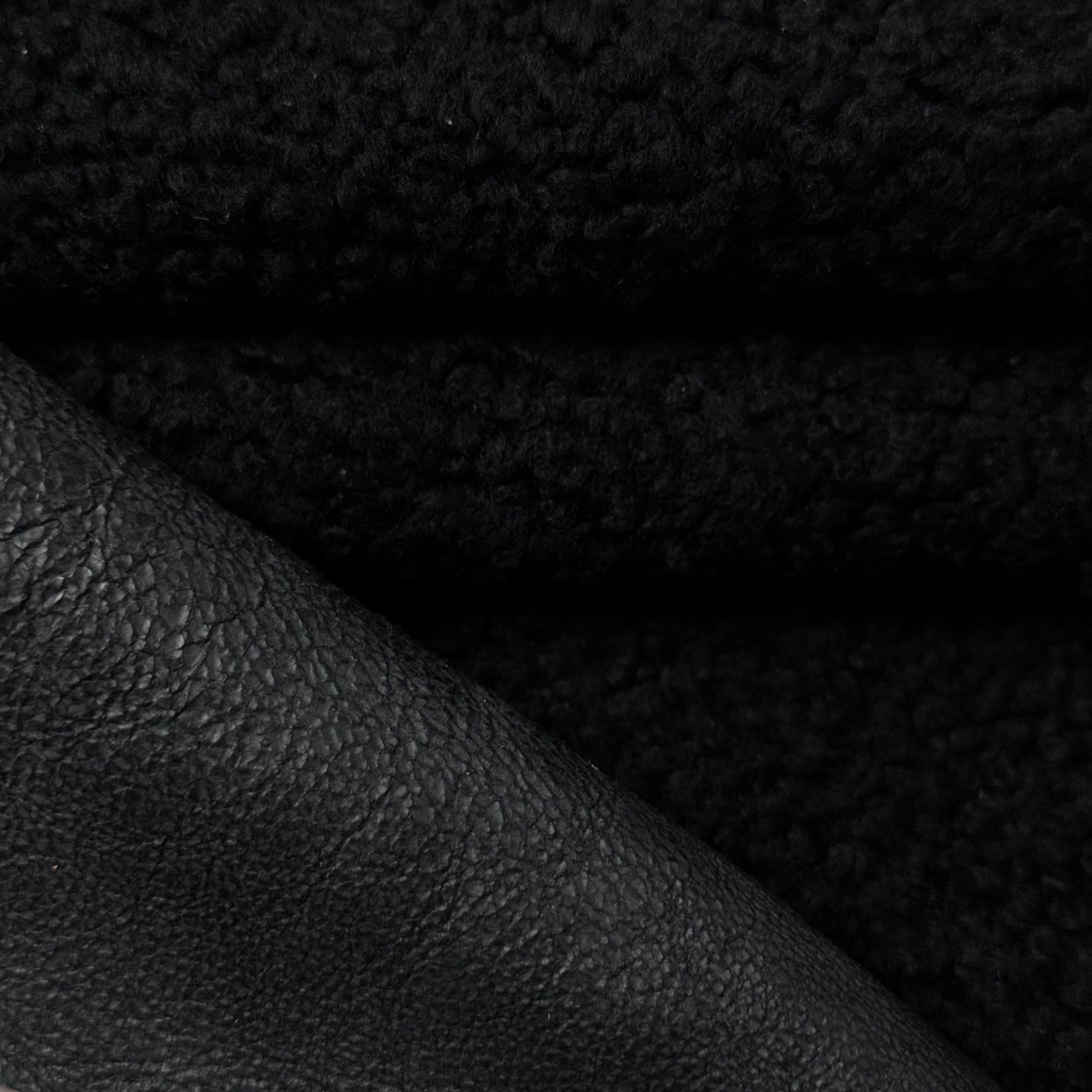 Super Lightweight Curly Merino Shearling, Black Nappa Back