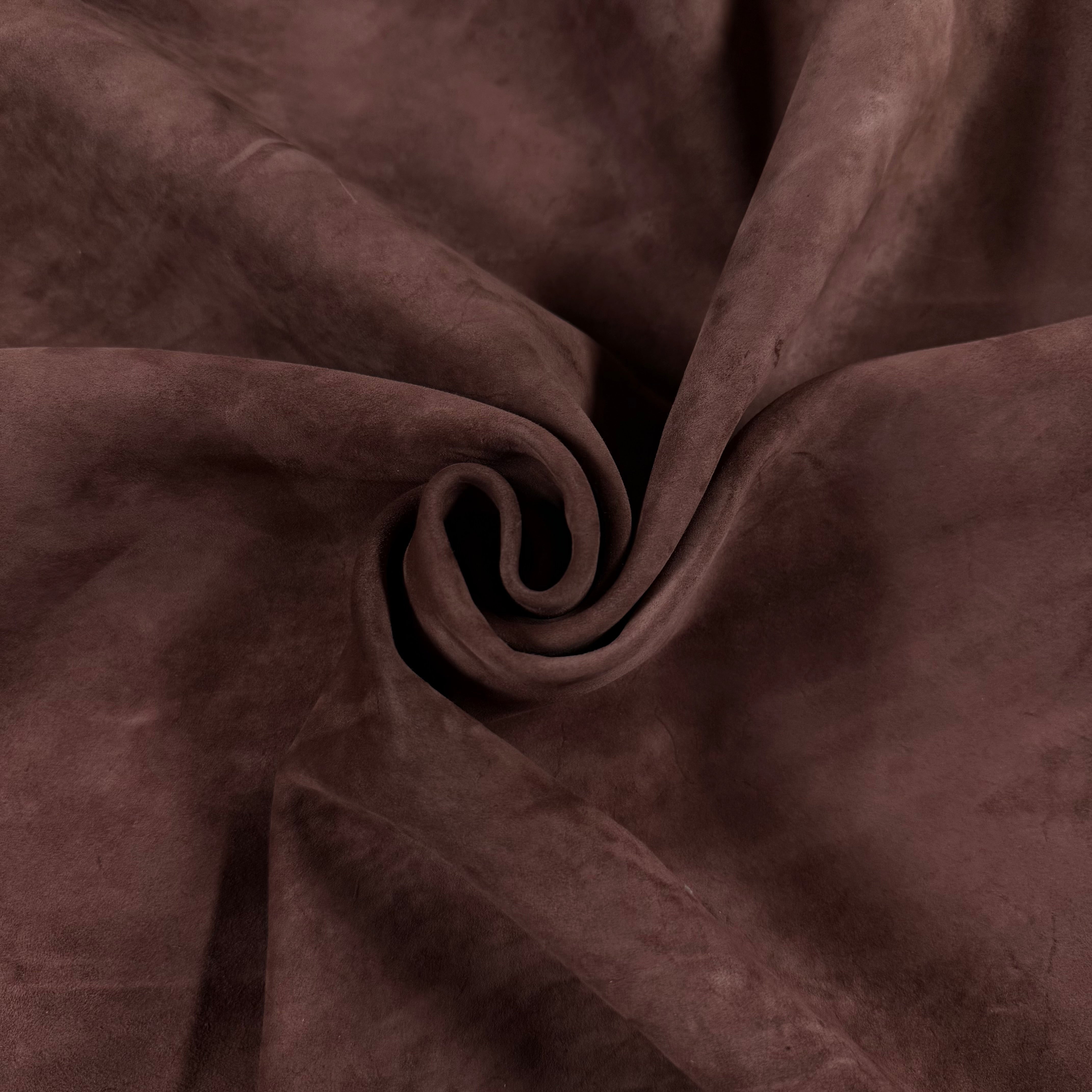 Brown Conceria Incas Italian Water Calf leather, 2 oz, with a soft, suede-like finish and gentle folds.