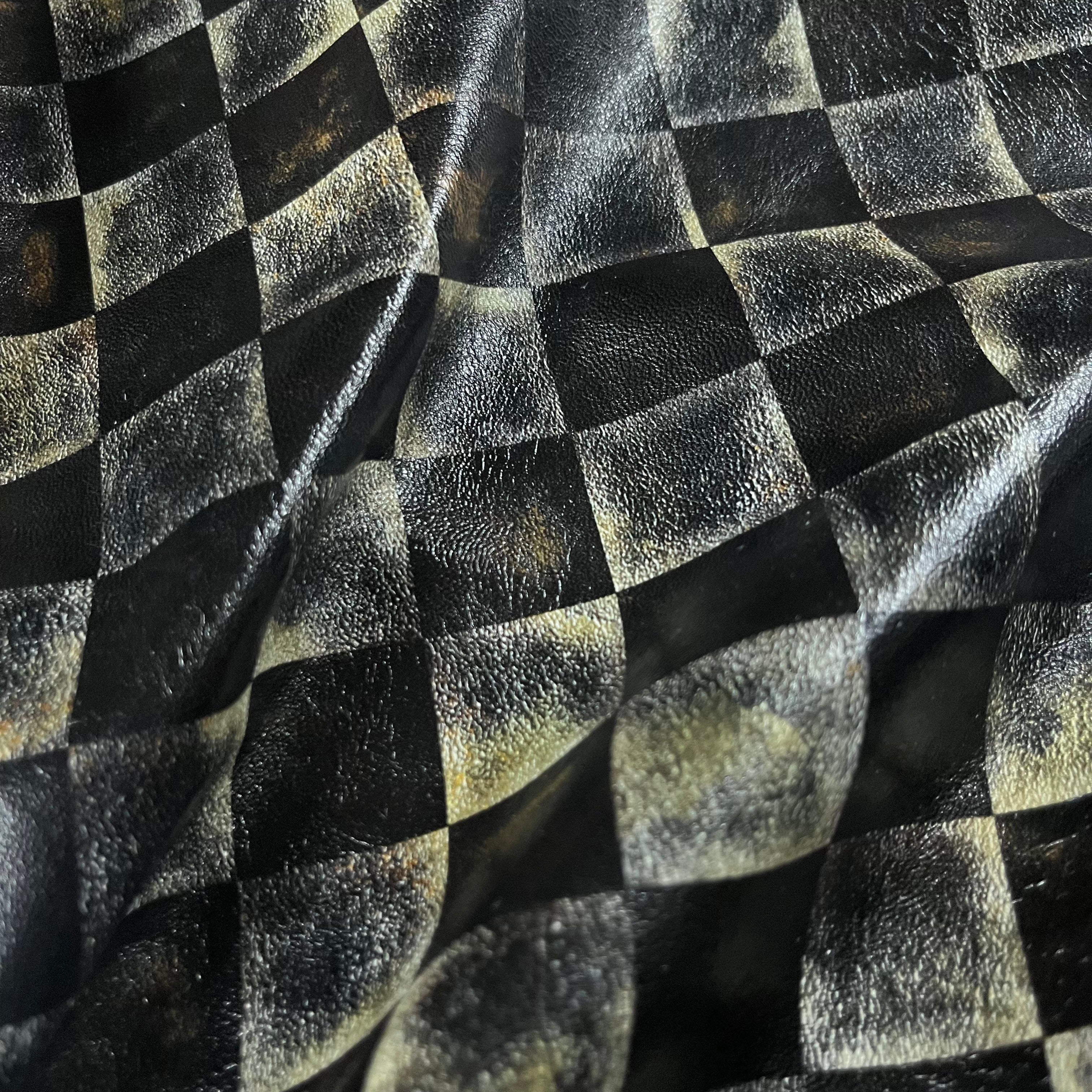 Distressed Metallic Checkerboard Printed Lamb, 3 oz