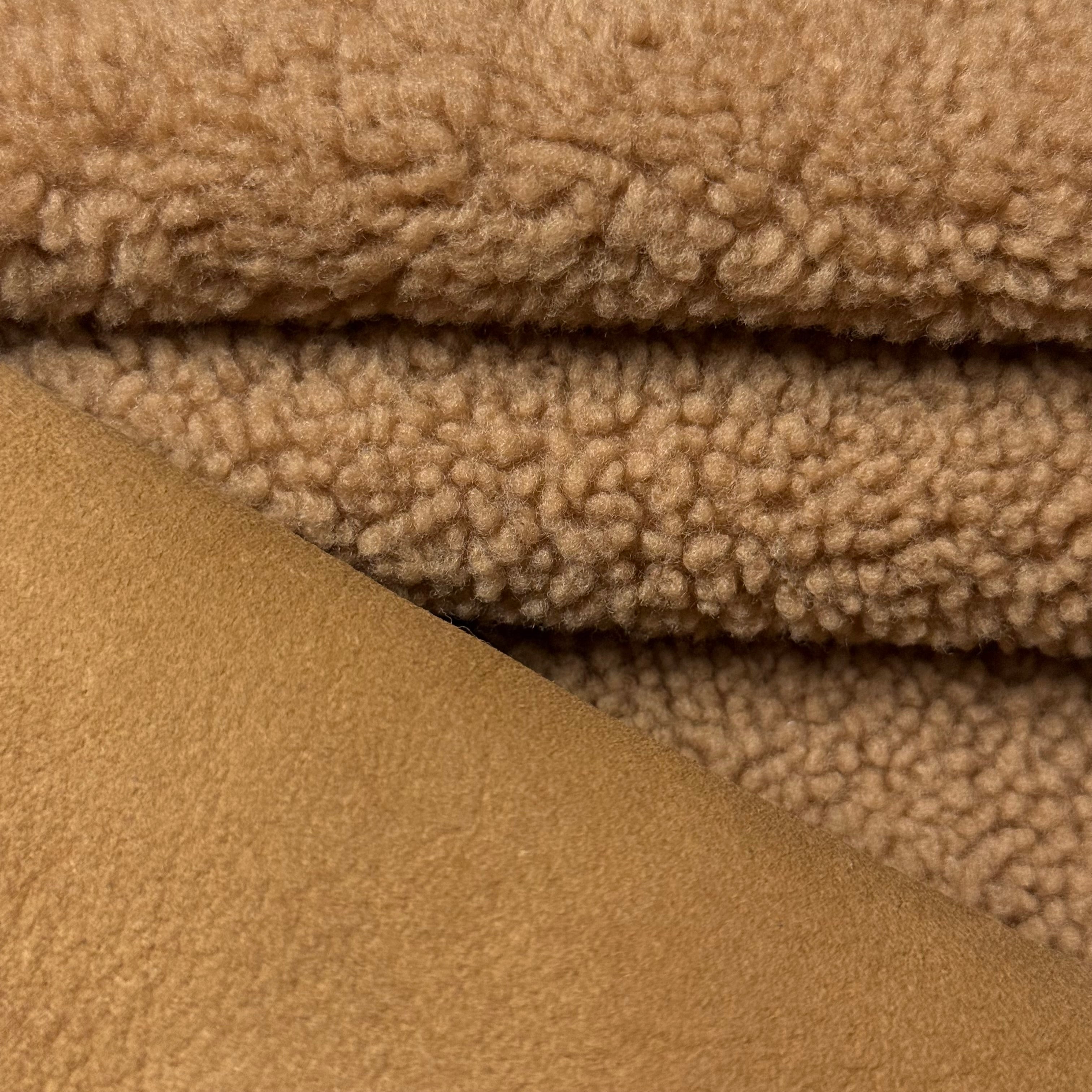 Curly Merino Shearling, Suede Back - Pecan & Gray