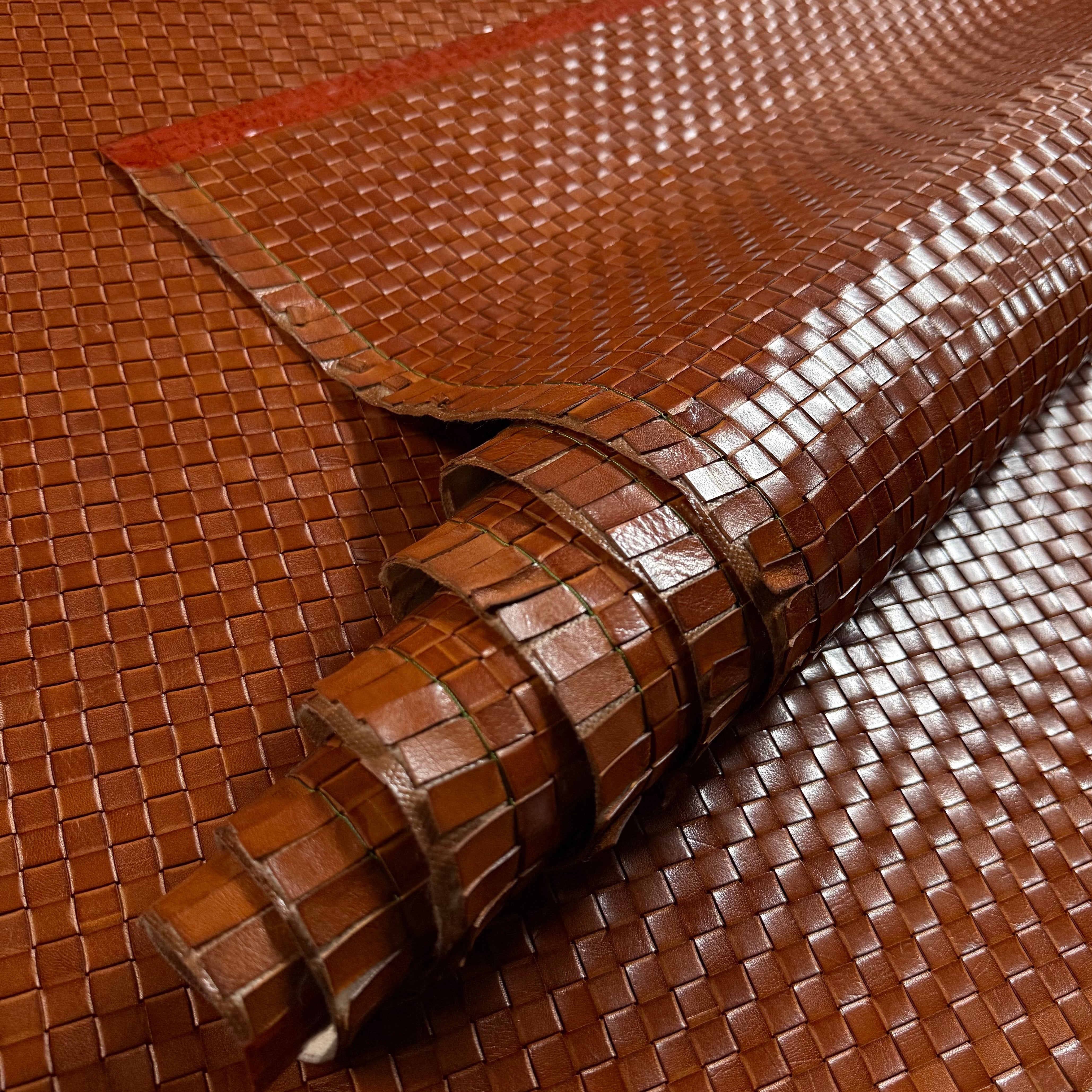 Hand-Woven Veg Tan Leather Panels, 5 ft x 2.5 ft | 3 Colors