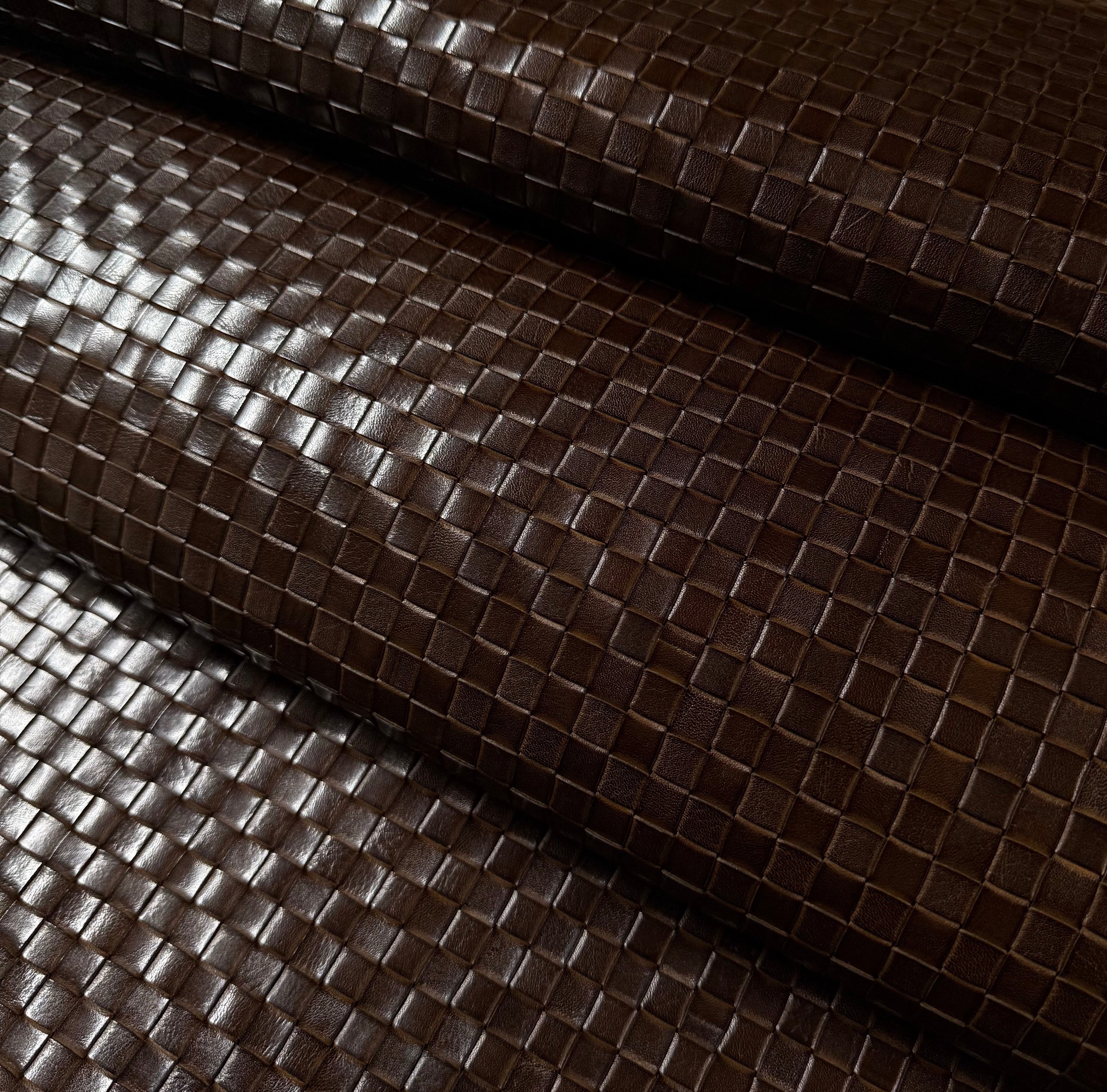 Hand-Woven Veg Tan Leather Panels, 5 ft x 2.5 ft | 3 Colors