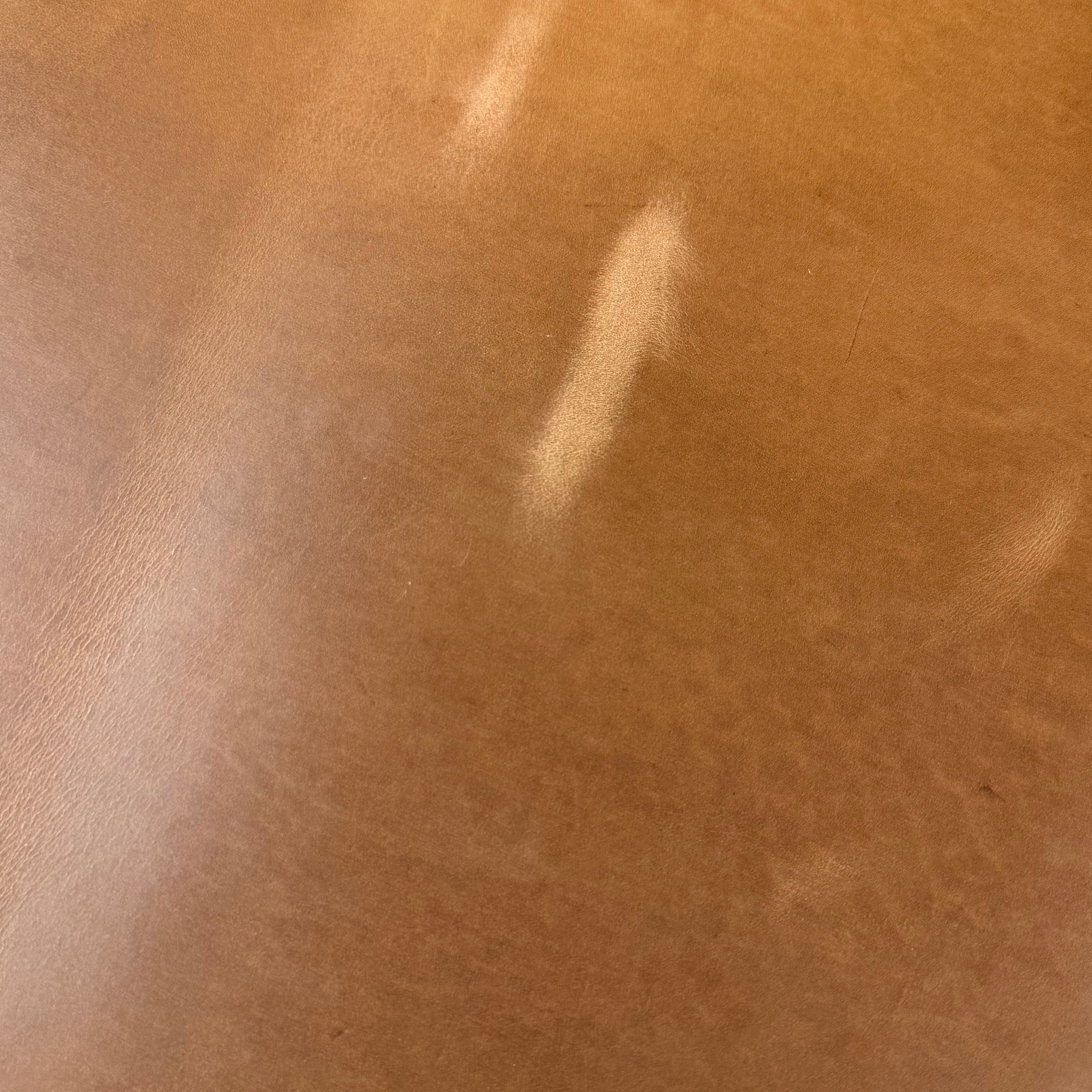 Tan Seidel Double Shot pull-up cowhide leather, 5-6 oz, showing a smooth, durable grain with natural color variation.
