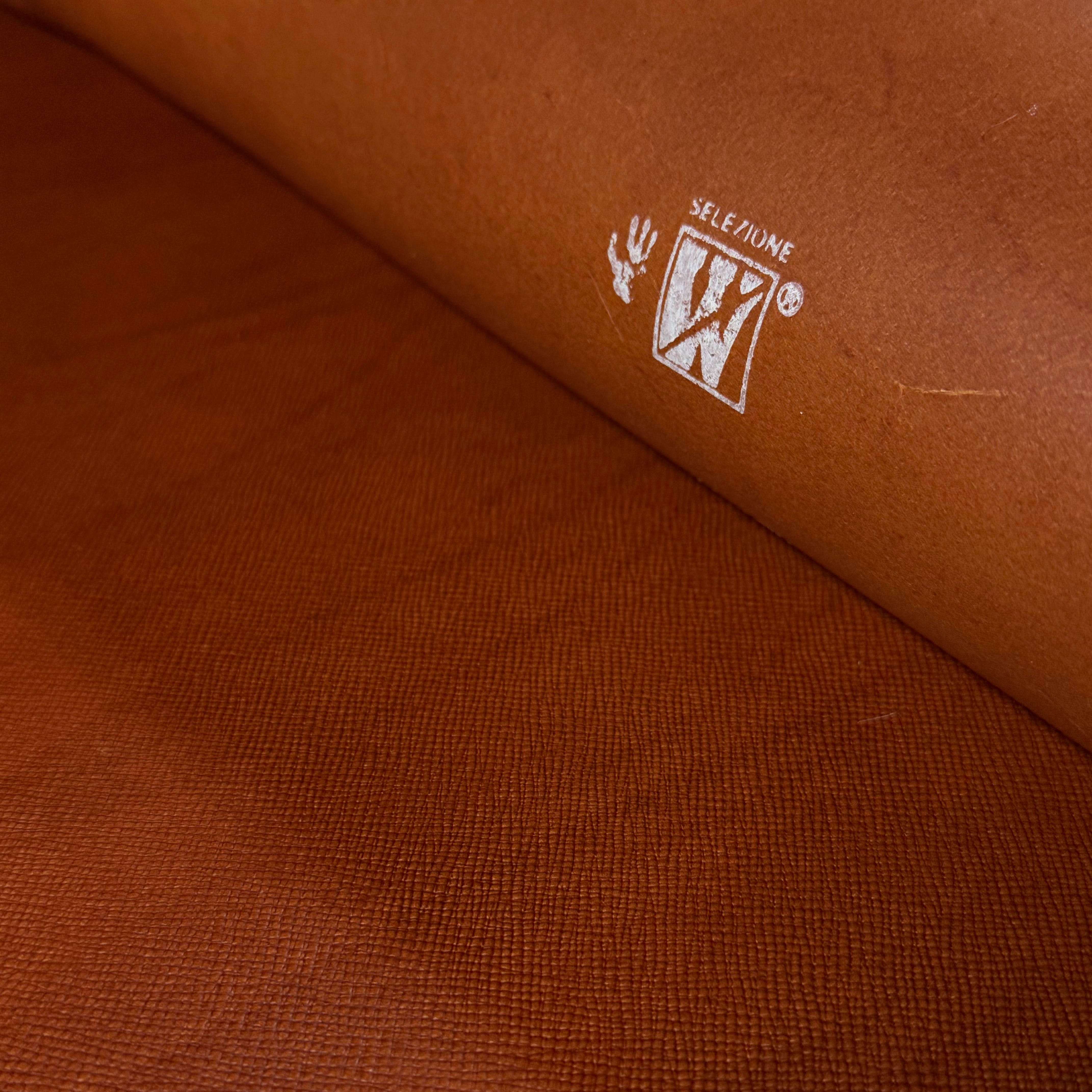 Cognac Conceria Walpier Hatch Buttero leather, 5 oz, with a uniform hatch-embossed texture and white logo.