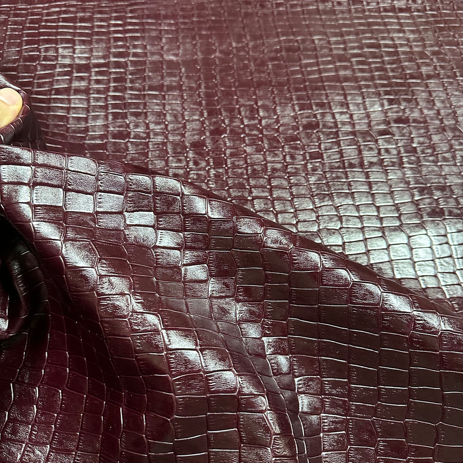 Burgundy Croc Embossed Cow Side