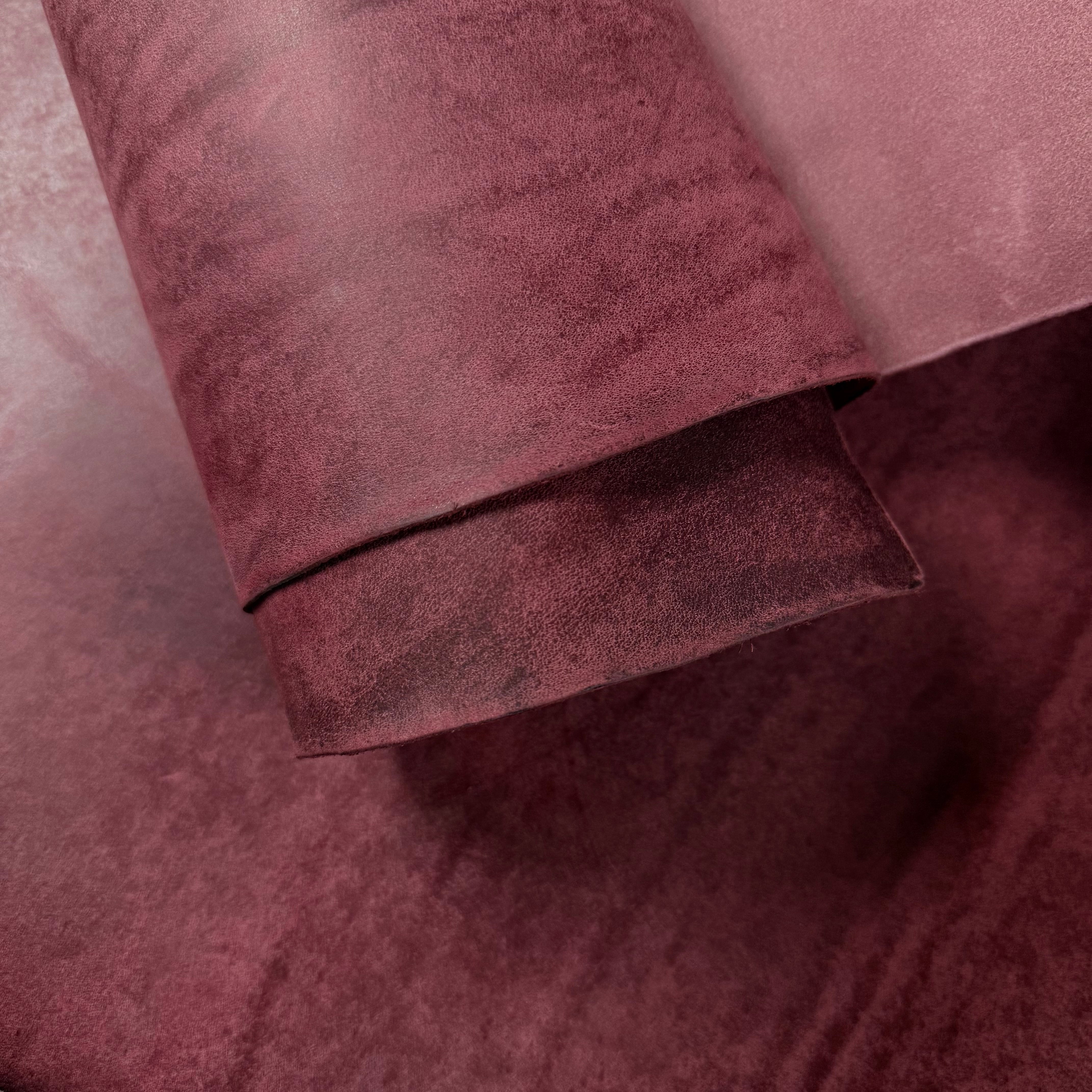 Graffiti Italian Veg Tan leather by MPG Conceria in burgundy, 3.5-4 oz, featuring a rich, textured matte finish.