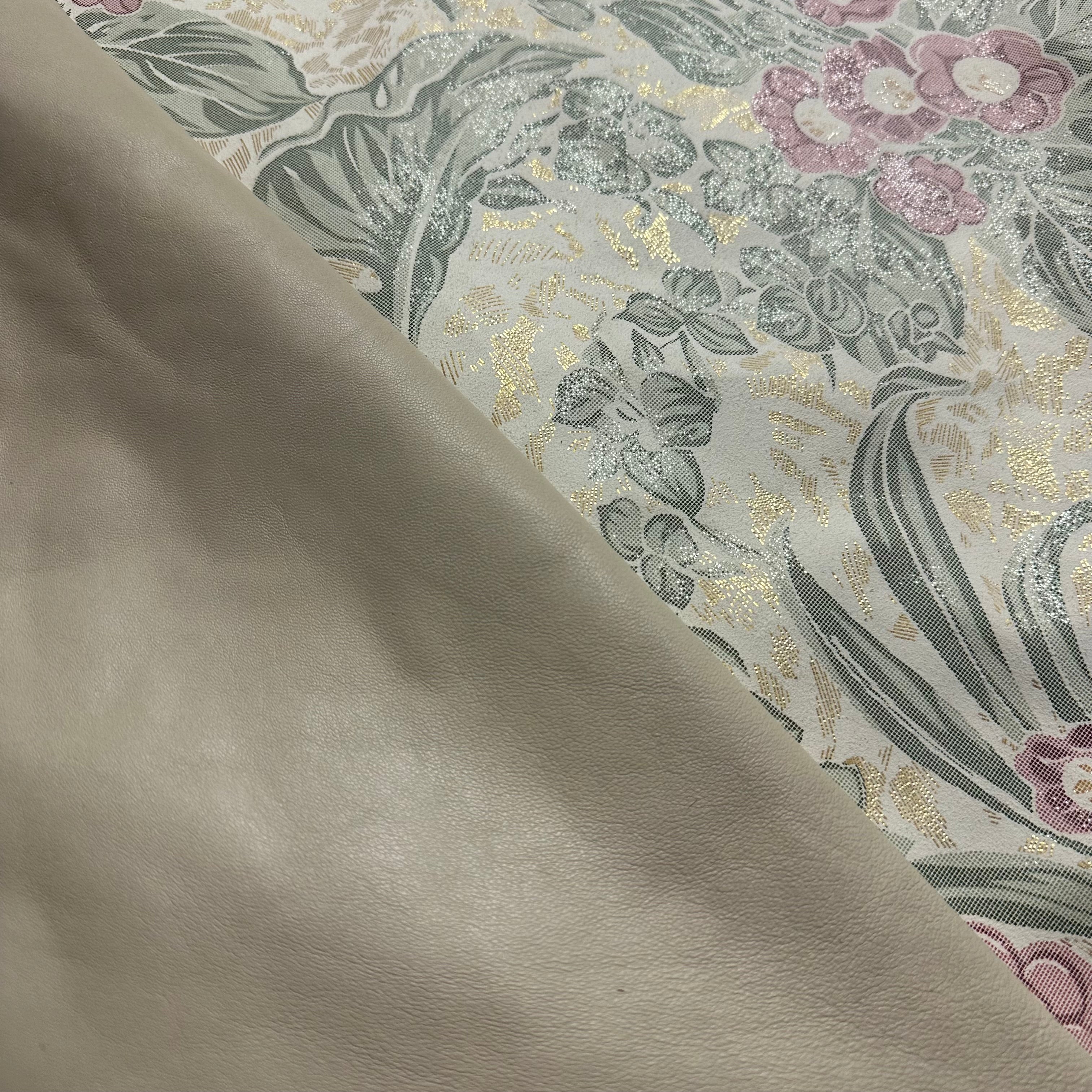 Reversible Floral Print Lamb, 2oz | Cream with Gold Undertone