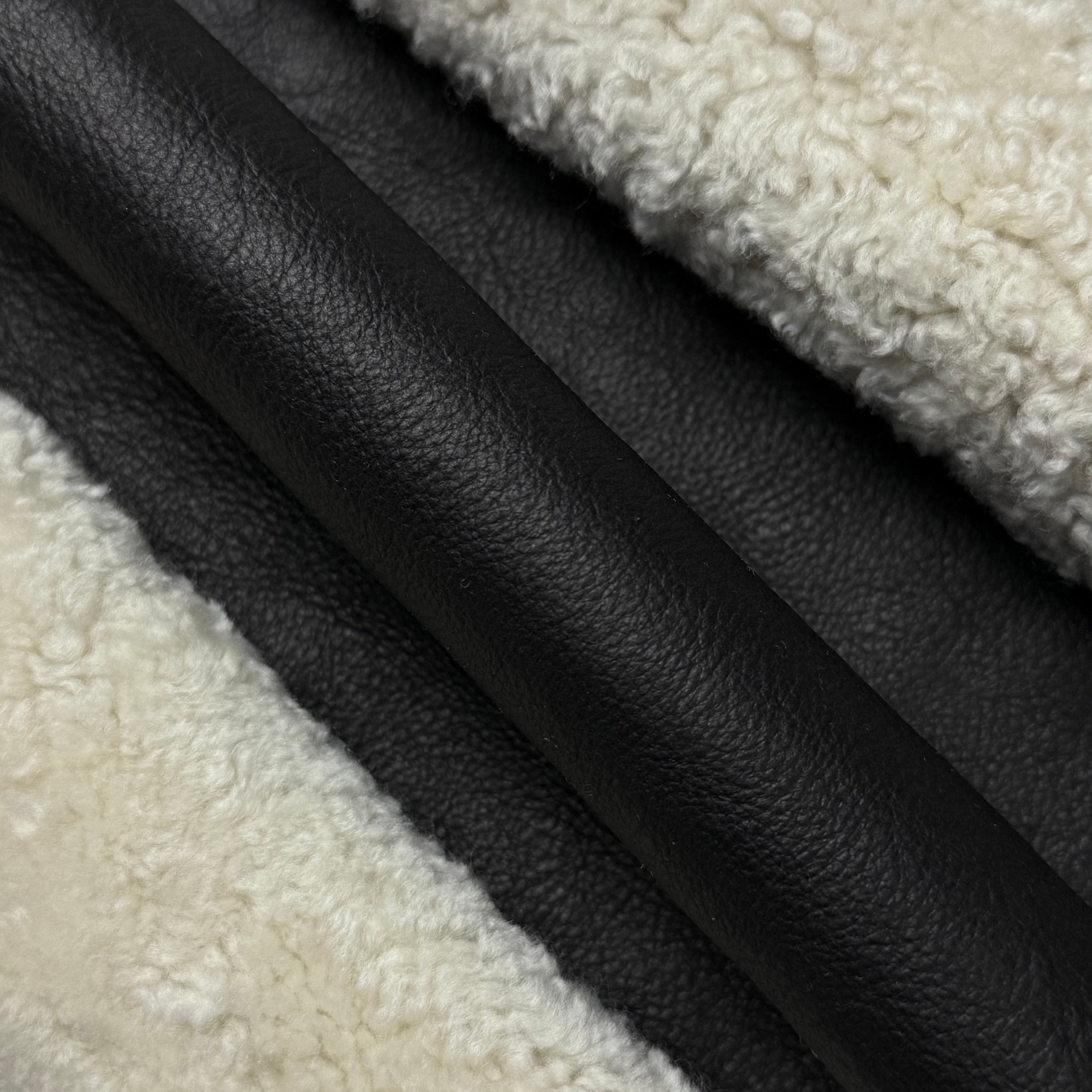 Super Lightweight Curly Merino Shearling, Black Nappa Back