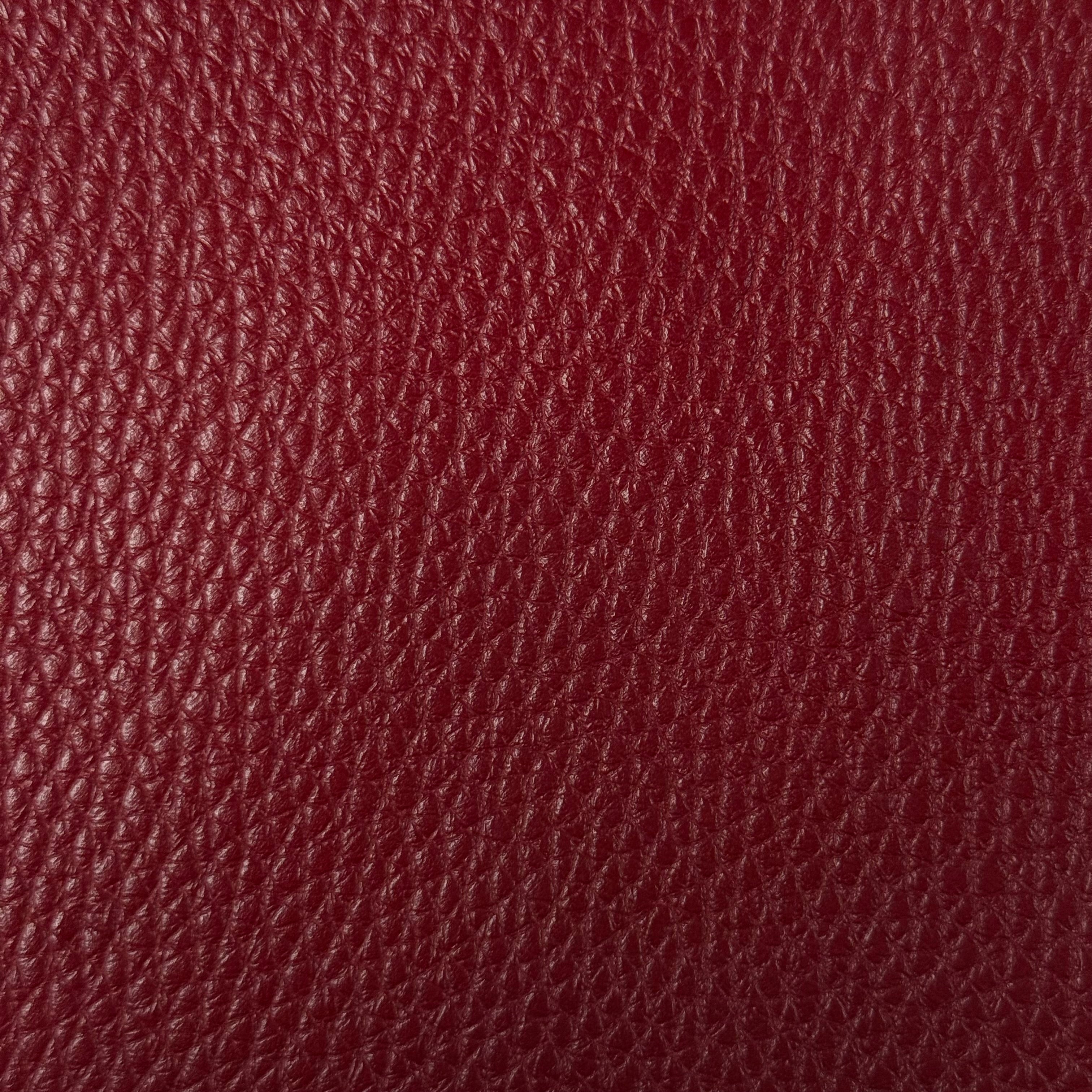Deep red Pebble Grain Calf leather, 3-4 oz weight with a distinct textured finish.
