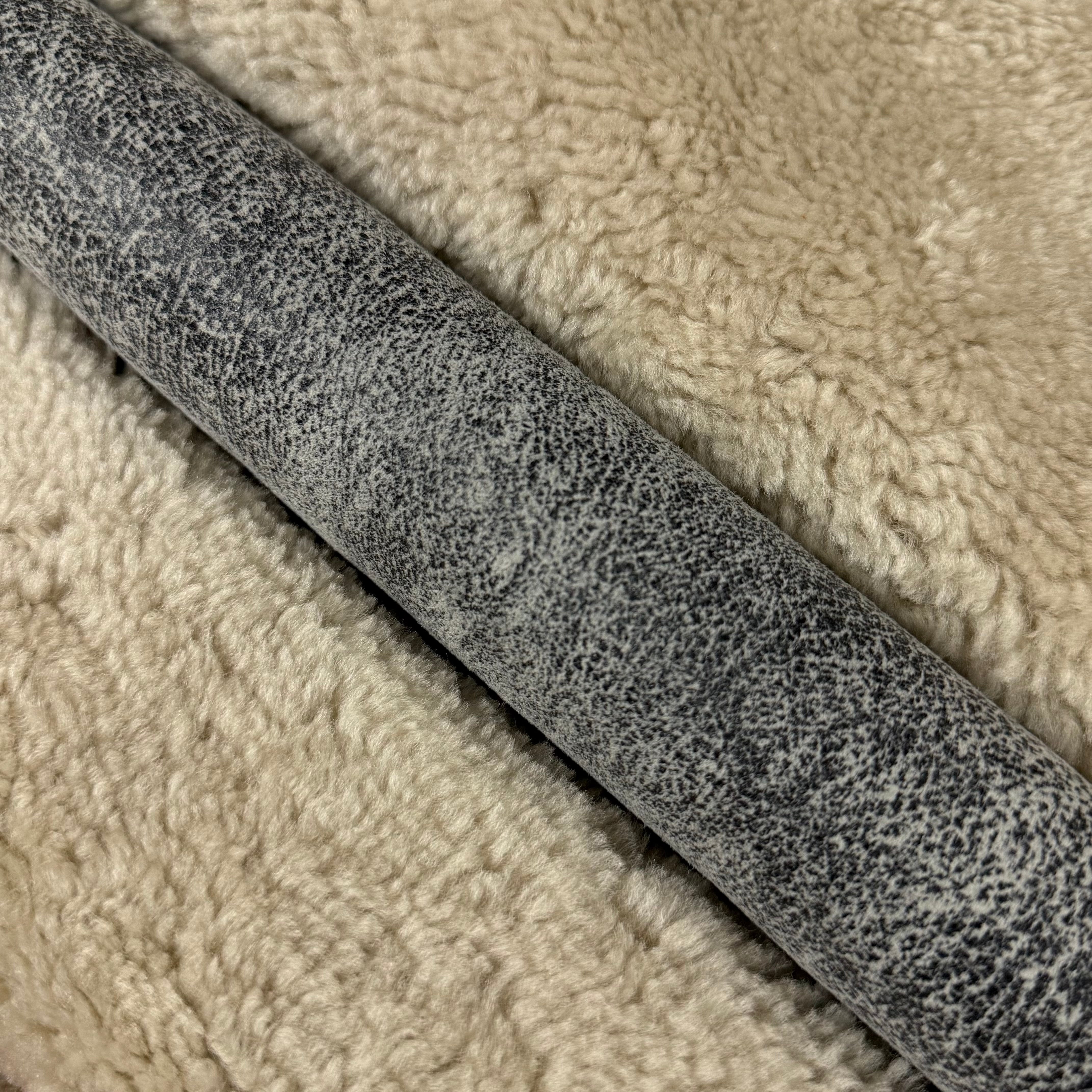 Natural Curly Merino Shearling, 10-12mm - Distressed Suede Back