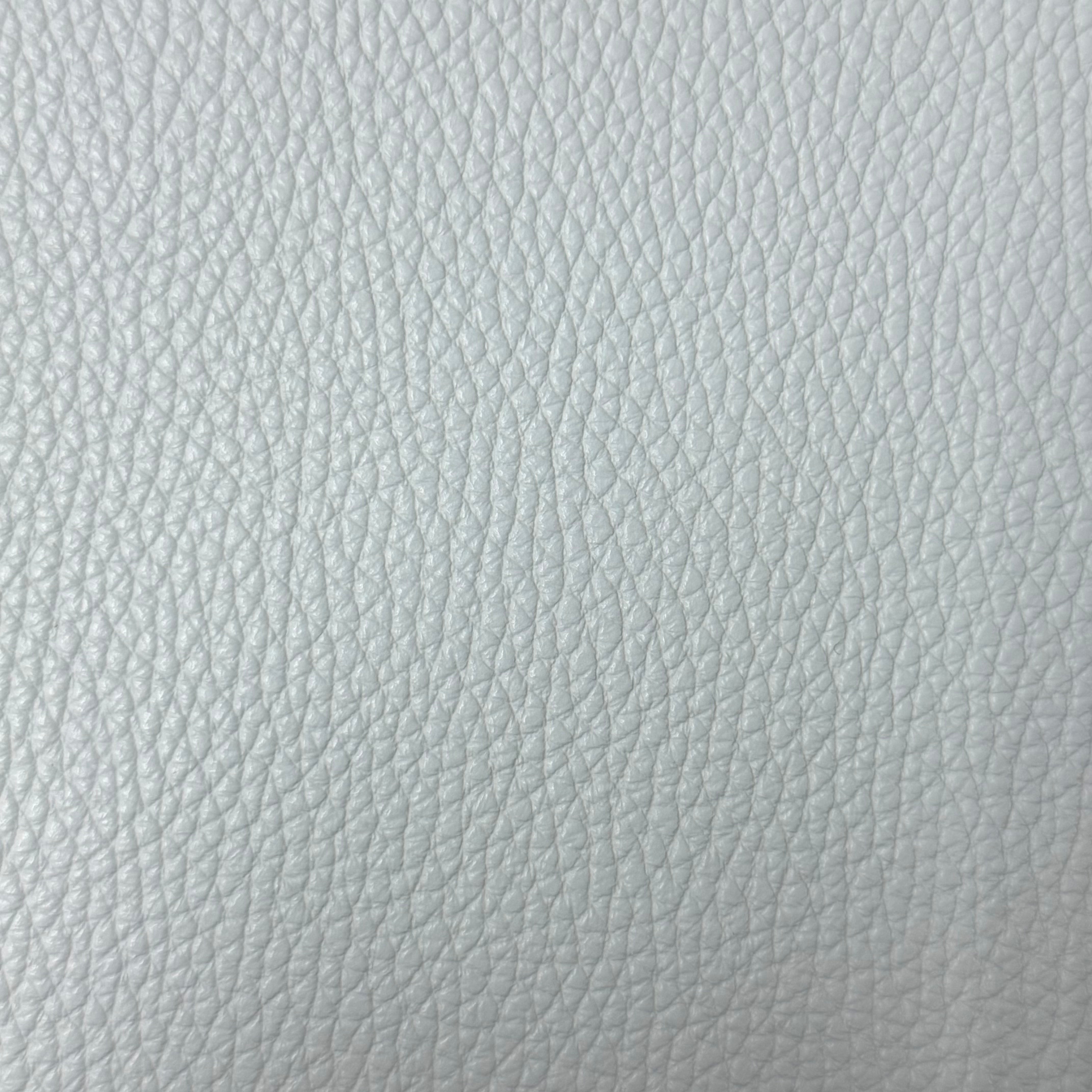 White Pebble Grain Calf leather, 3-4 oz weight with a textured, durable finish.