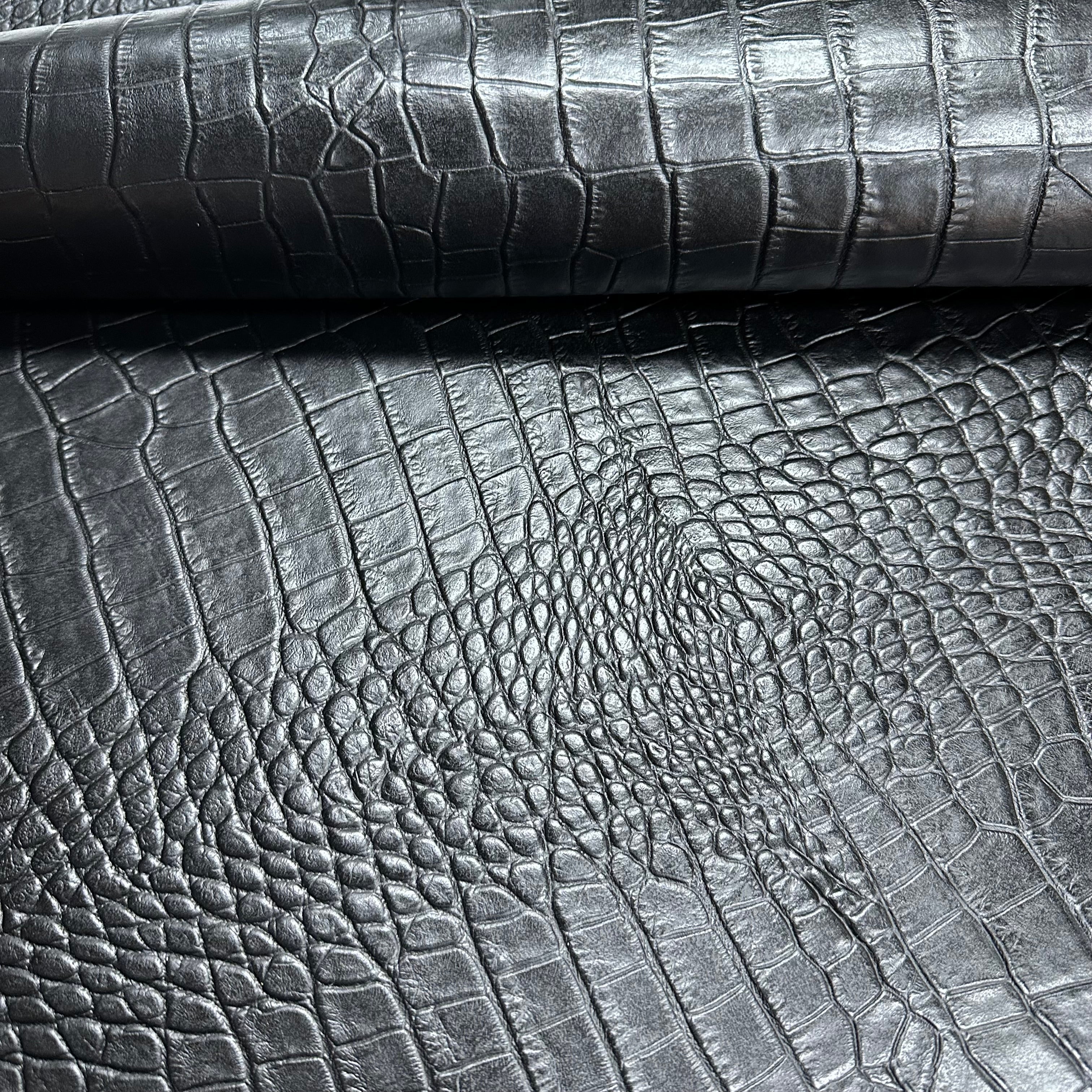Crocodile Embossed Cow Leather, 3 oz | Matte Black – Leather Skins