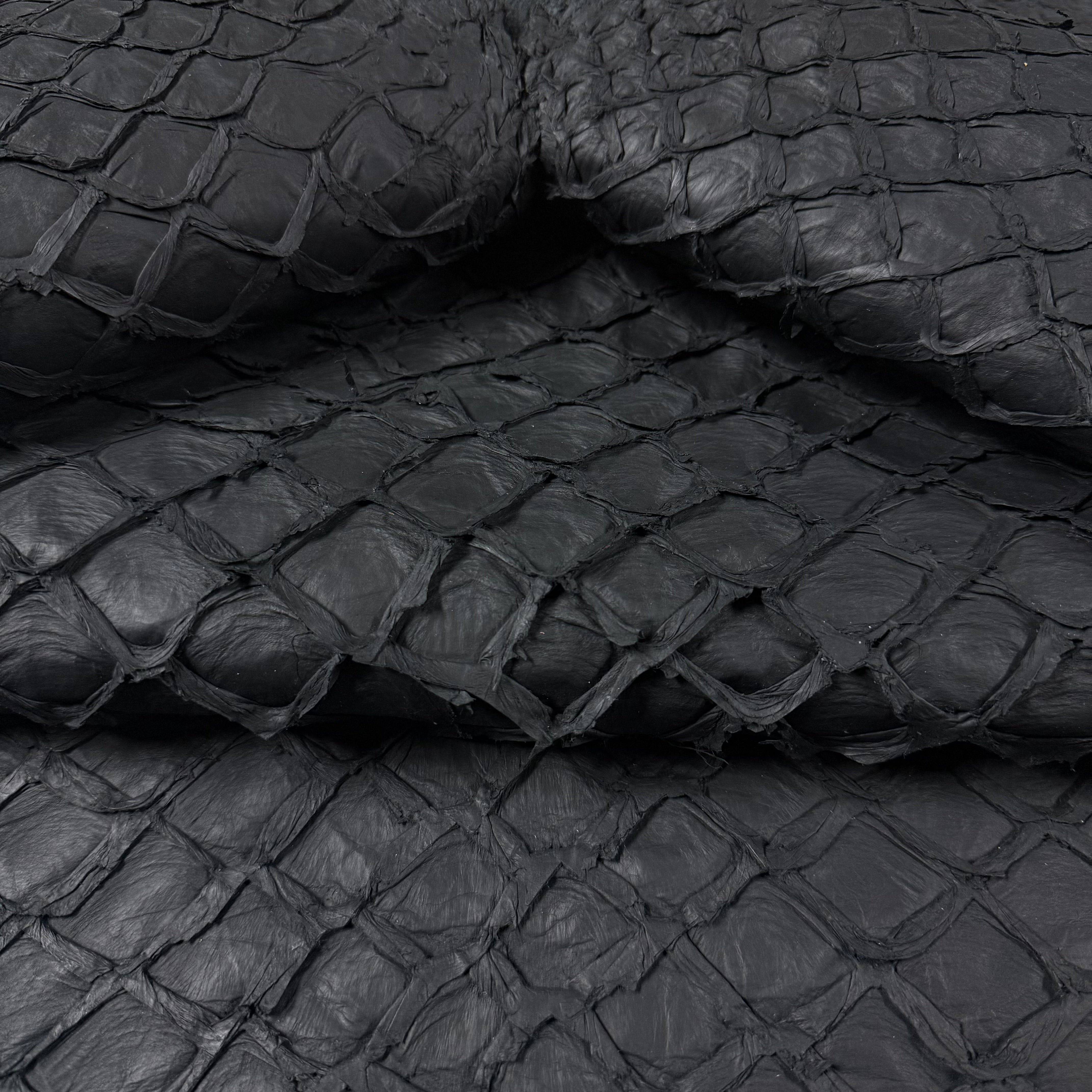 Amazon Pirarucu Fish Skin Leather | Matte Black