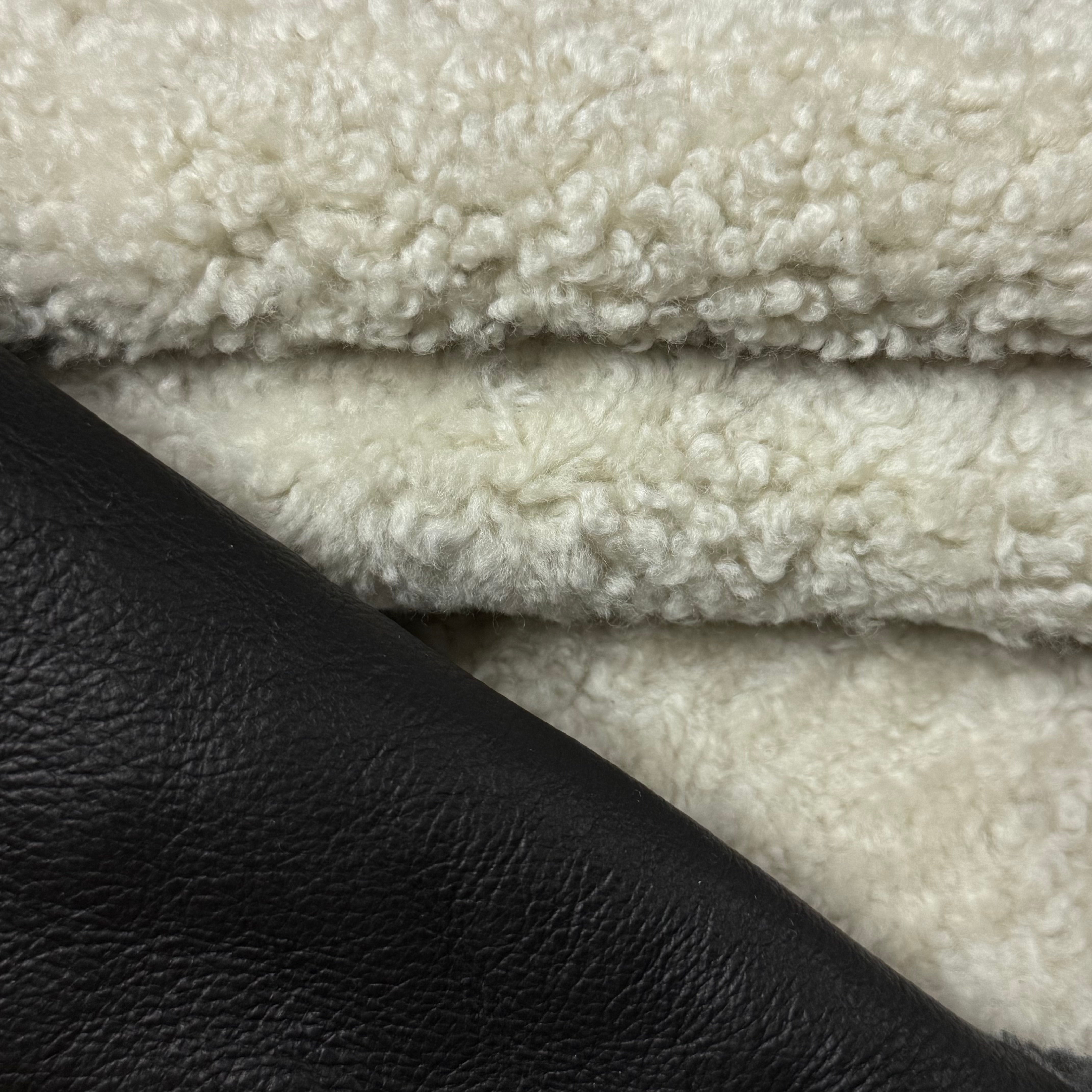 Super Lightweight Curly Merino Shearling, Black Nappa Back
