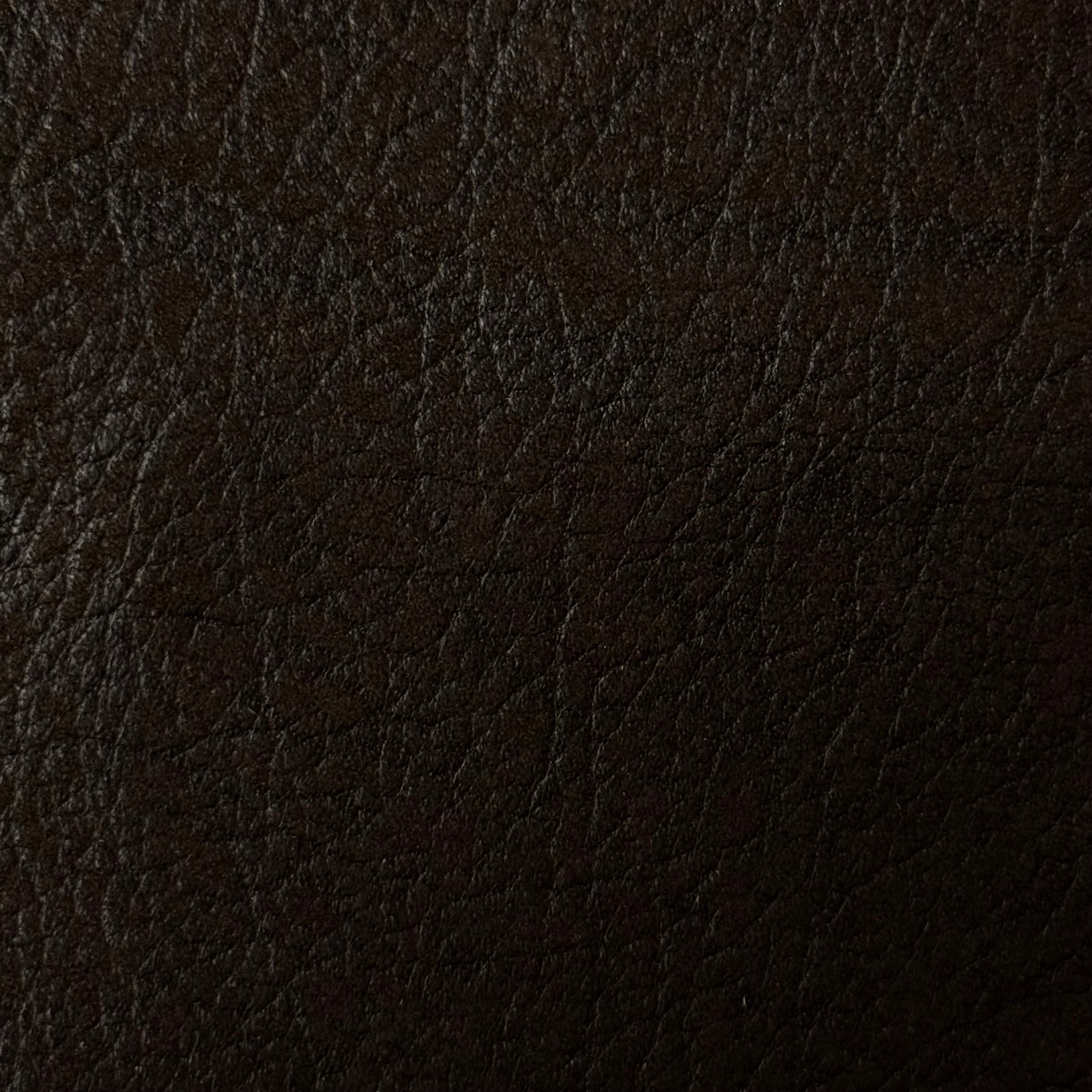 Dark brown distressed buffed elephant embossed cowhide leather, 3 oz weight with a textured grain finish.
