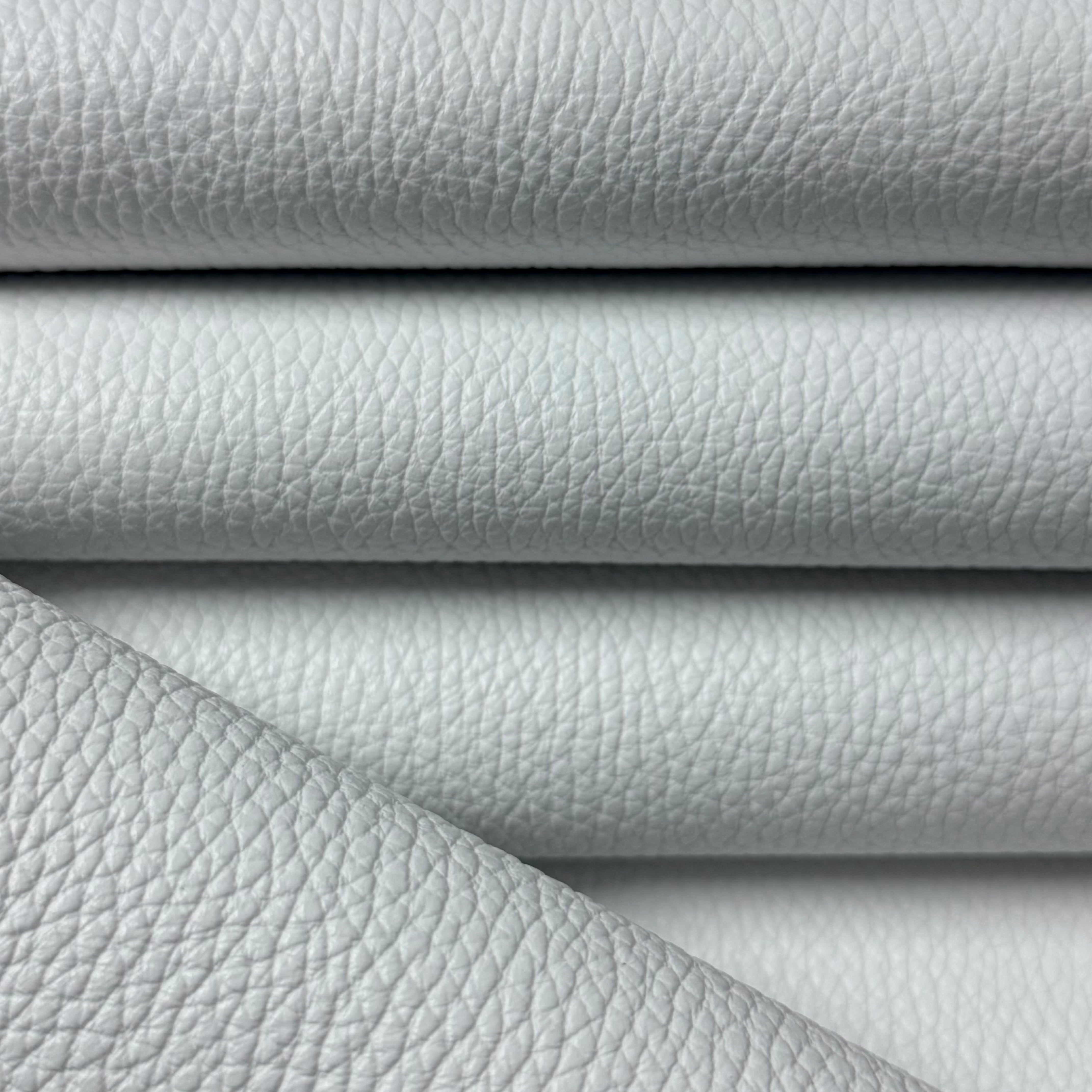 White Pebble Grain Calf leather, 3-4 oz weight, featuring a textured, durable surface in a clean, bright white finish.