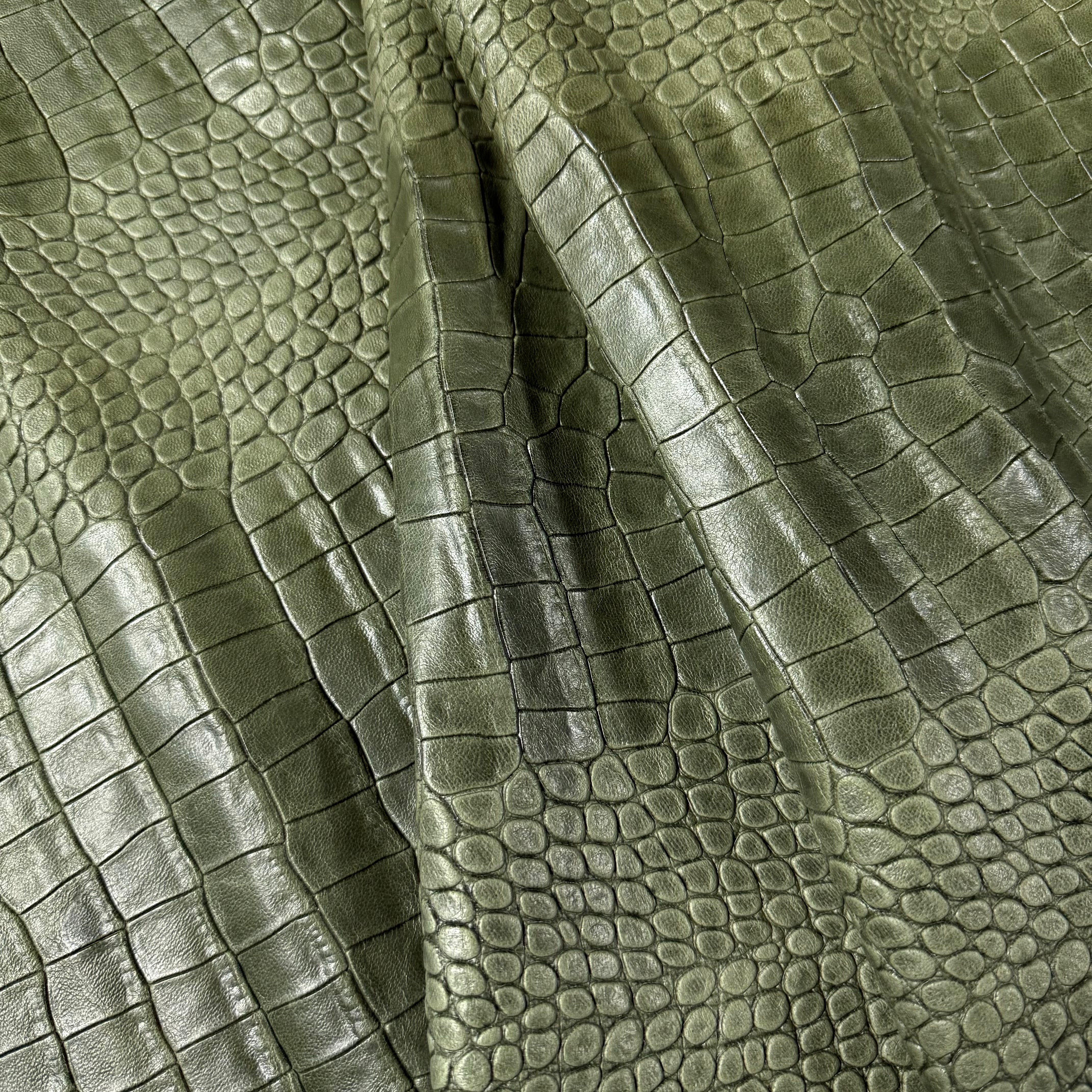 Two-Tone Veg Tan Crocodile Embossed Lambskin, 2 oz - 3 Colors