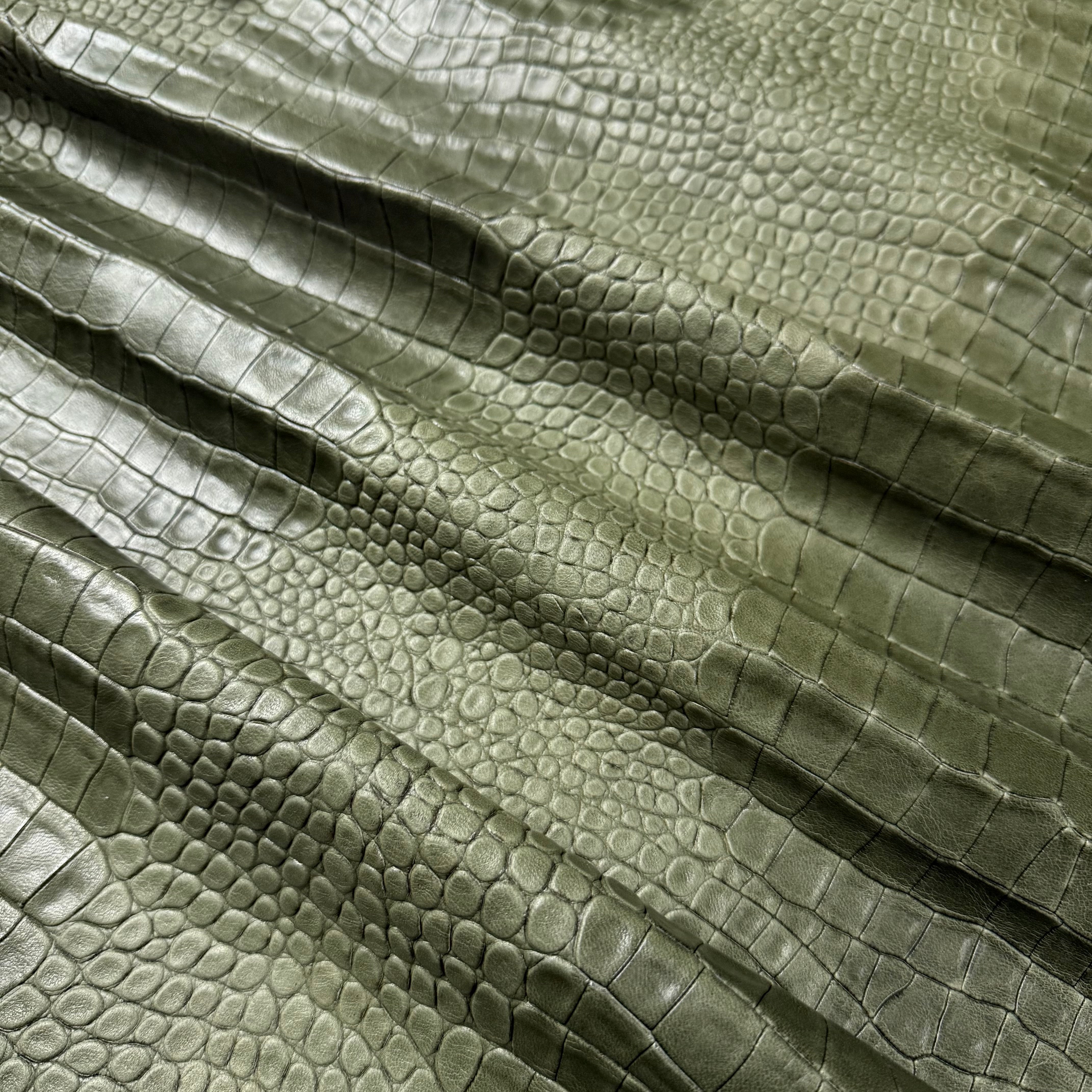 Two-Tone Veg Tan Crocodile Embossed Lambskin, 2 oz - 3 Colors