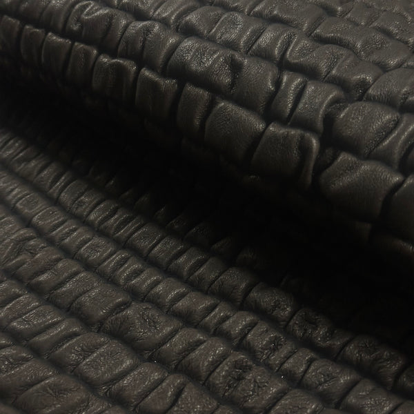 Puffed Grid-Embossed Lamb Leather - Chocolate – Leather Skins