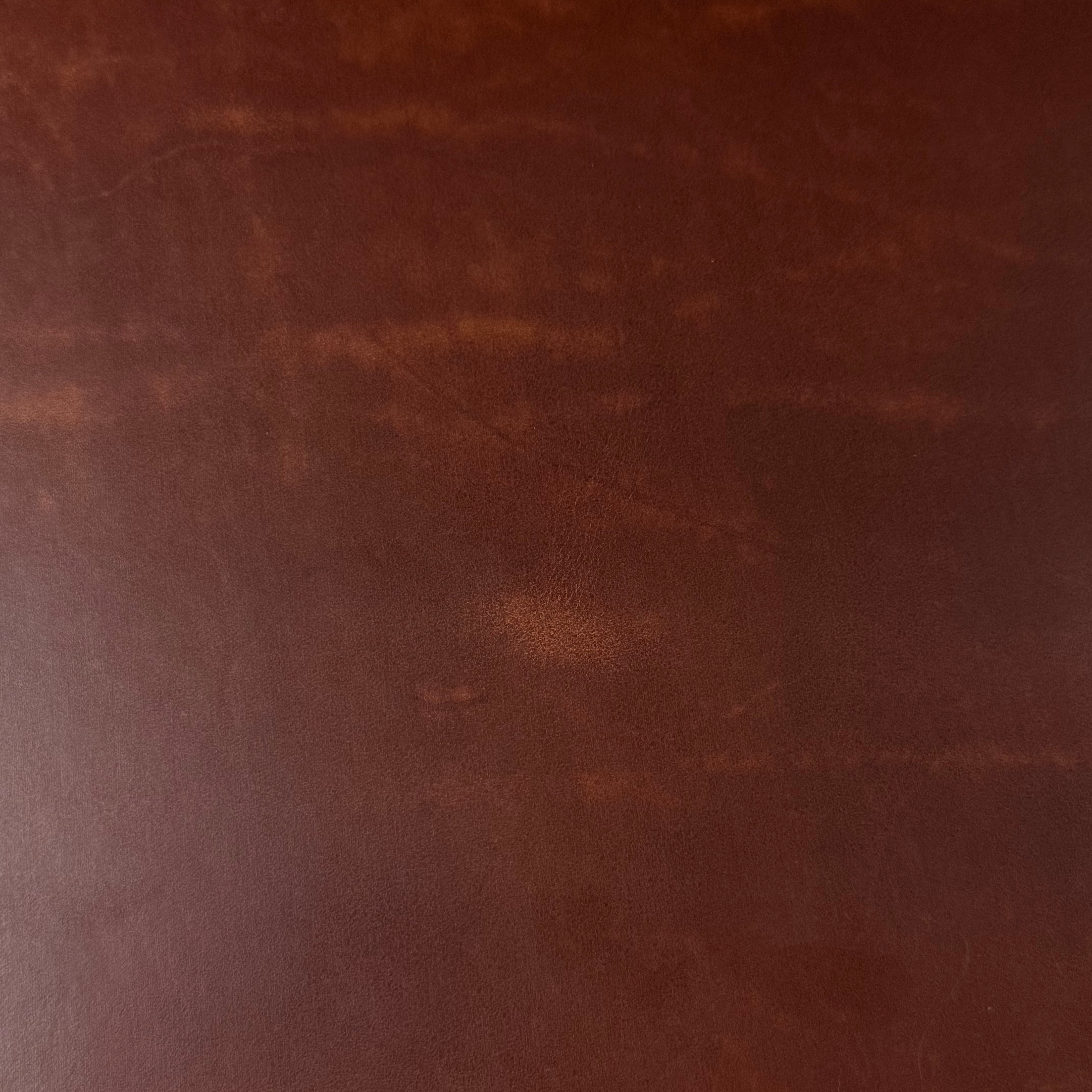 Seidel Double Shot pull-up cowhide leather in brown, 5-6 oz weight with a rich, smooth, and durable finish.