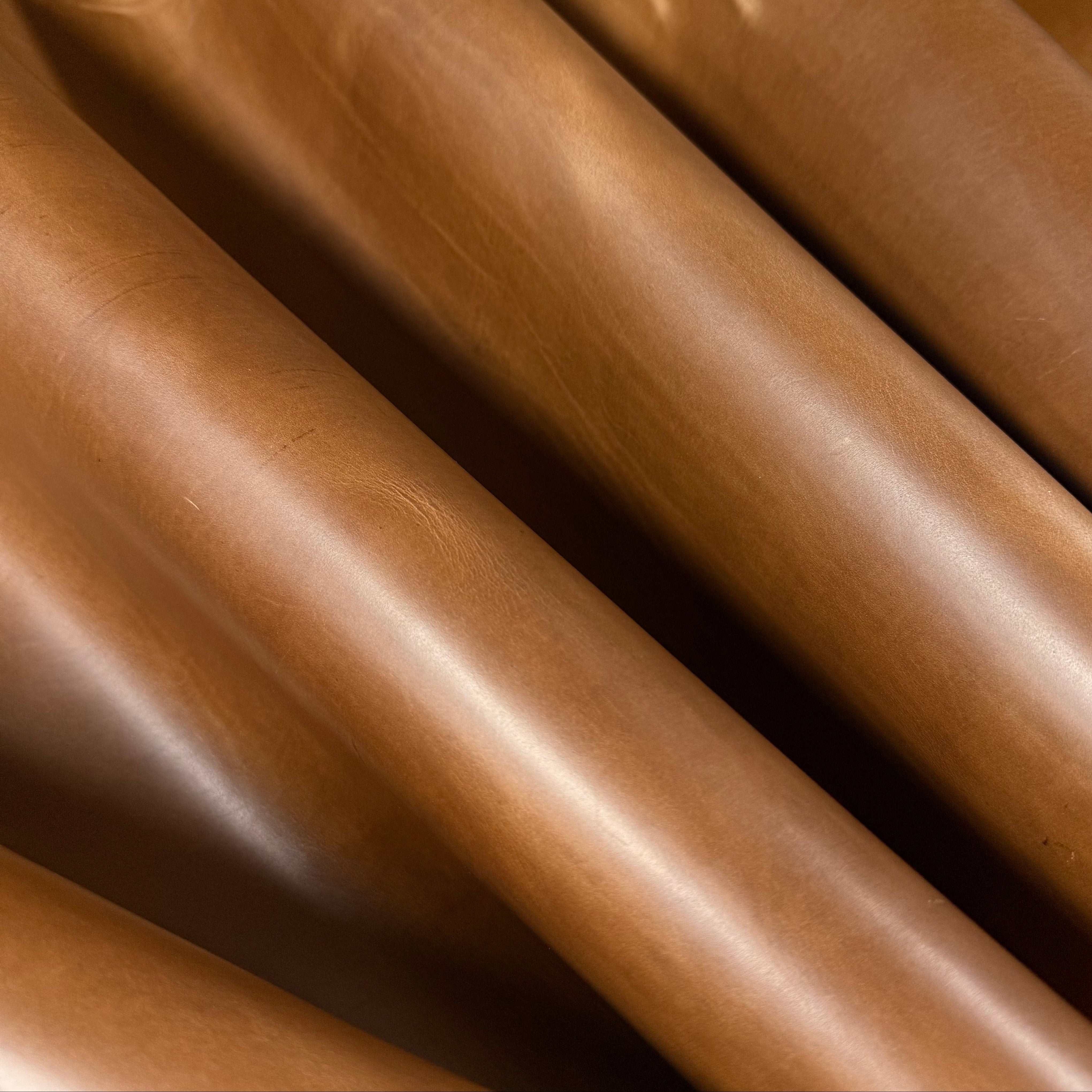 Seidel Double Shot Pull-Up Cowhide in tan, 5-6 oz leather with a smooth, folded finish and rich grain texture.